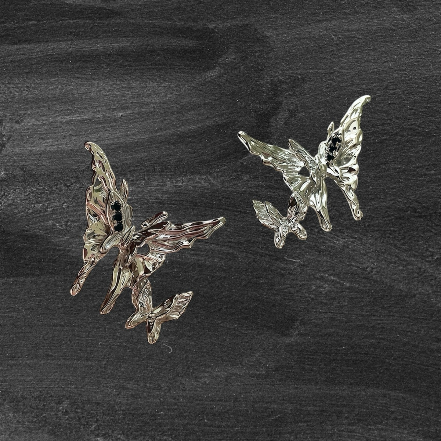 Dual Butterfly Sculptural Stud Earrings