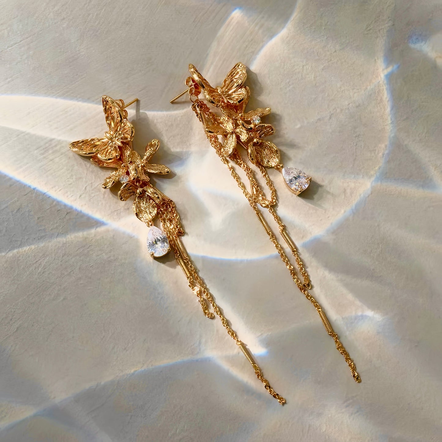 Golden Papillon Convertible Earrings (2-in-1 Style)