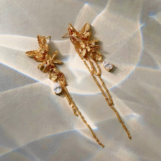 Golden Papillon Convertible Earrings (2-in-1 Style)