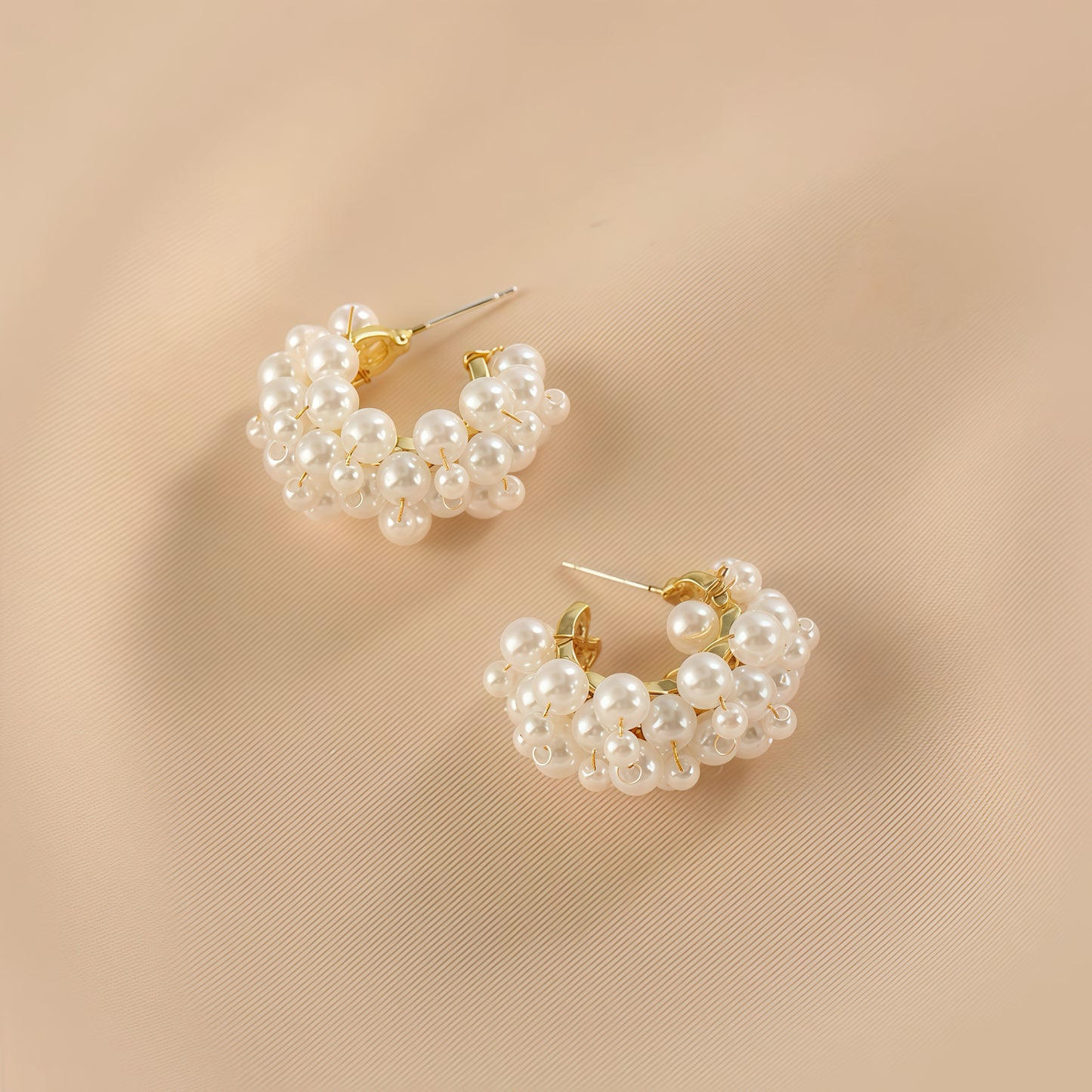 Golden Cluster Pearl Hoop Earrings – Elegant Statement Jewelry