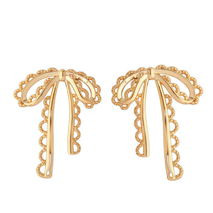 Ribbon Lace Drop Earrings – Gold & Silver