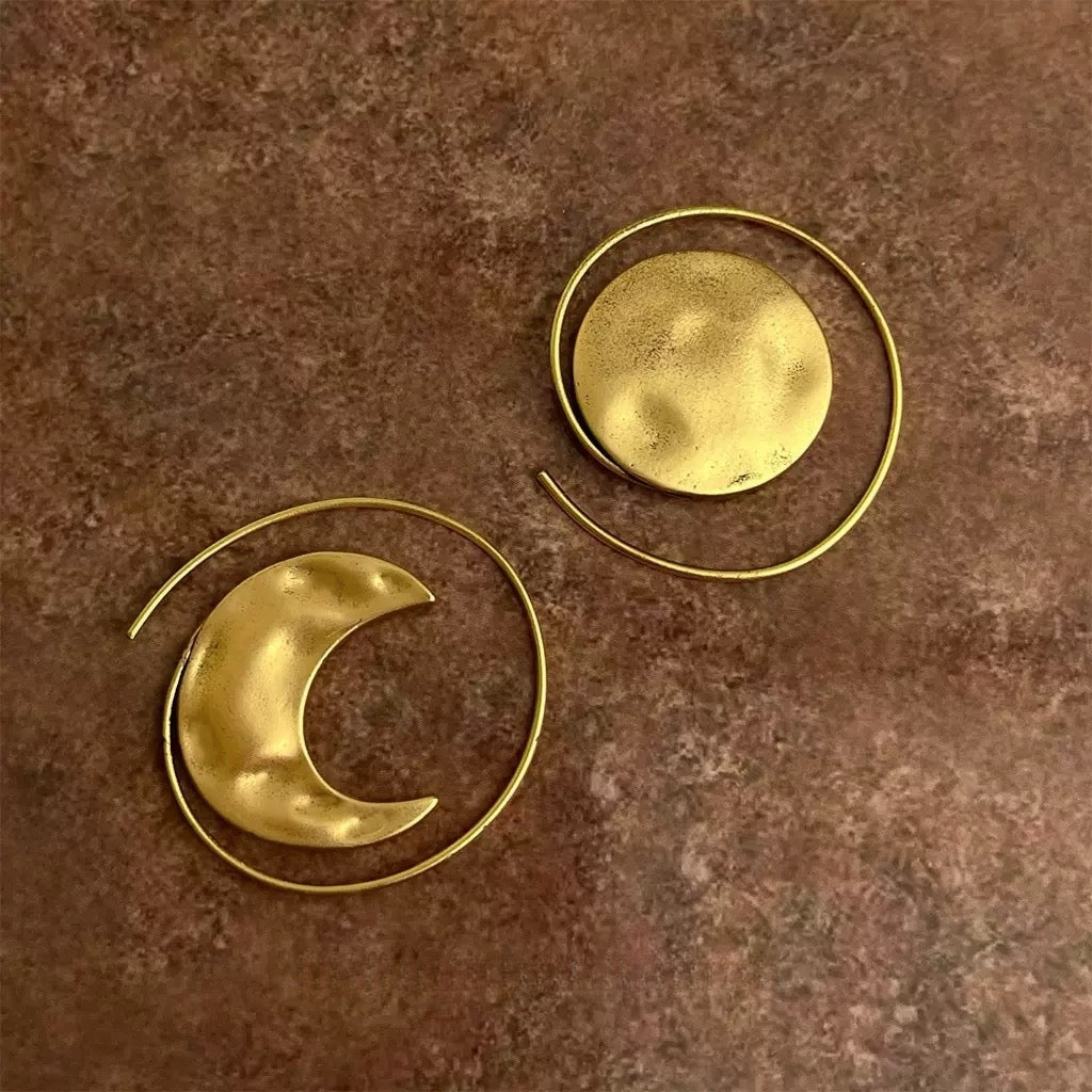 Celestial Orbit Earrings – Sun & Moon Sculptural Hoops