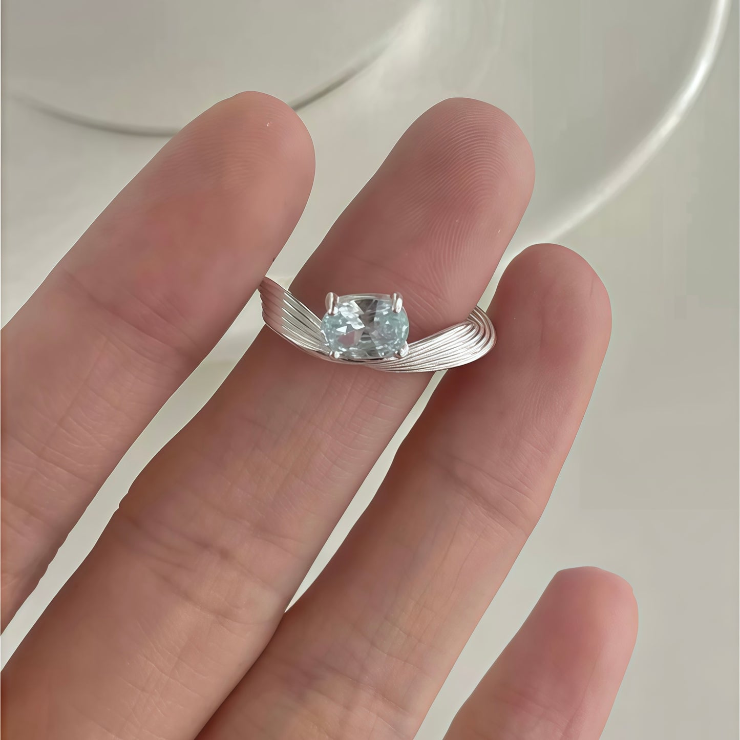 Ocean Whisper Ring – Sterling Silver with Sky Blue Gemstone