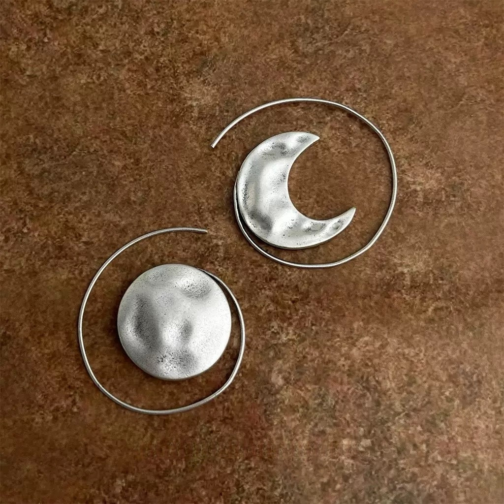 Celestial Orbit Earrings – Sun & Moon Sculptural Hoops