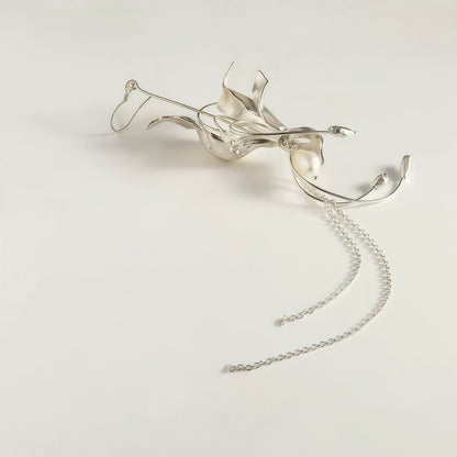 Sculptural Lily Pearl Drop Earrings