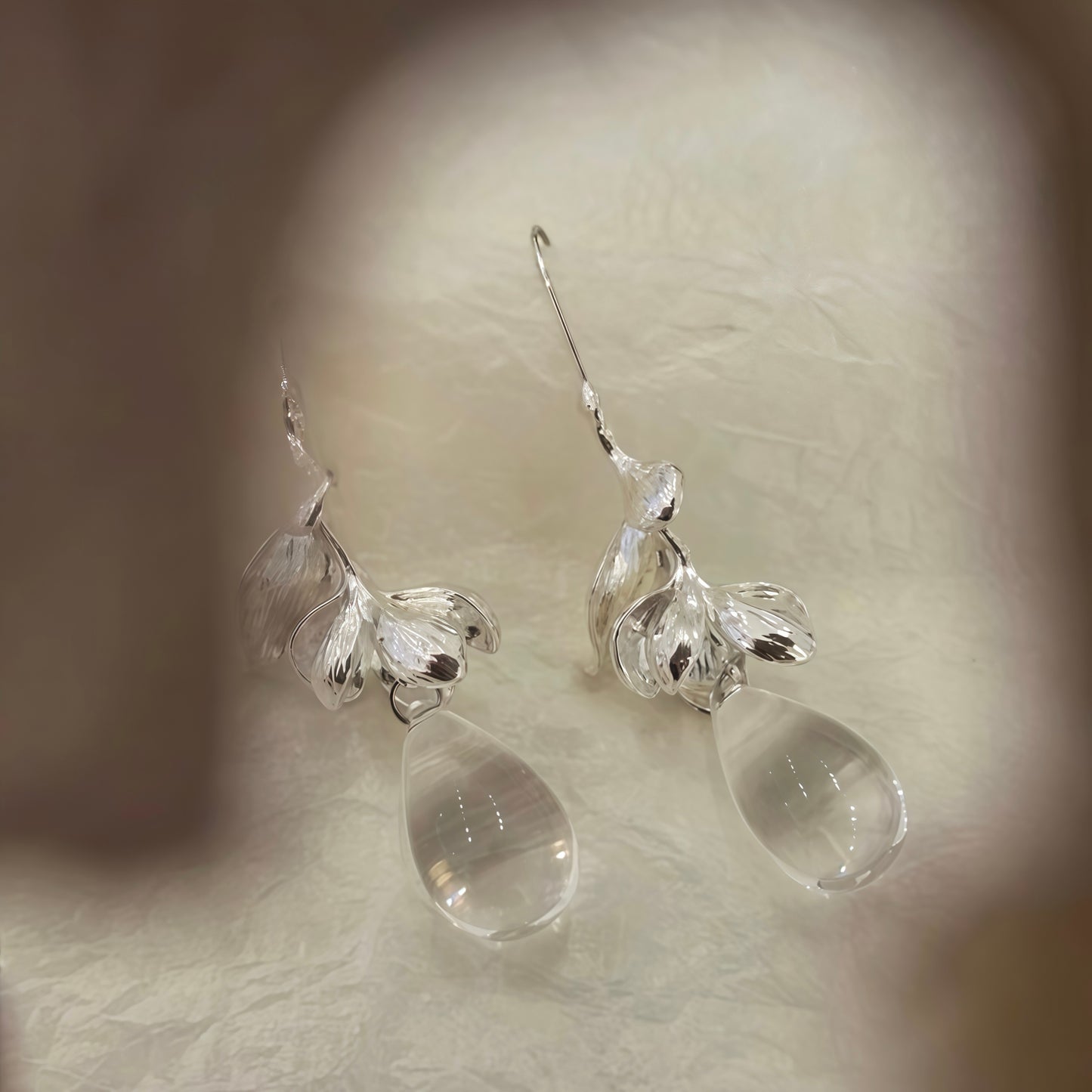 Silver Dewdrop Botanical Earrings