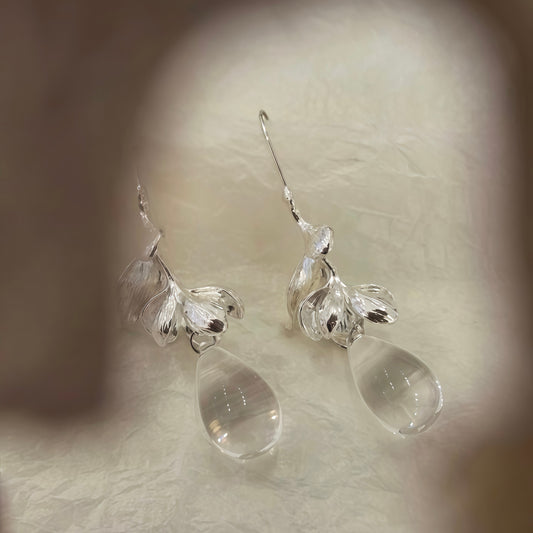Silver Dewdrop Botanical Earrings