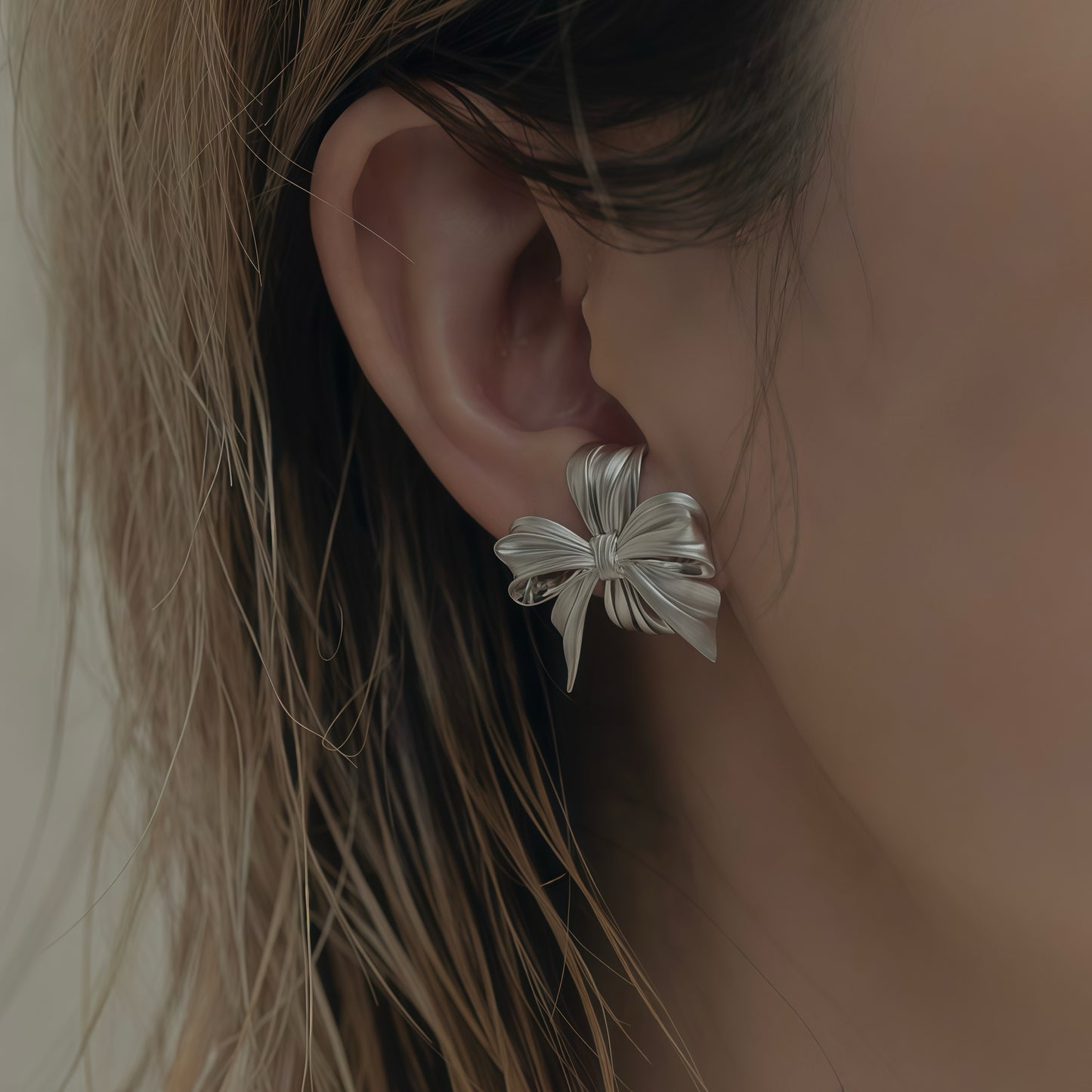 Silky Ribbon Bow Stud Earrings