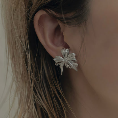 Silky Ribbon Bow Stud Earrings