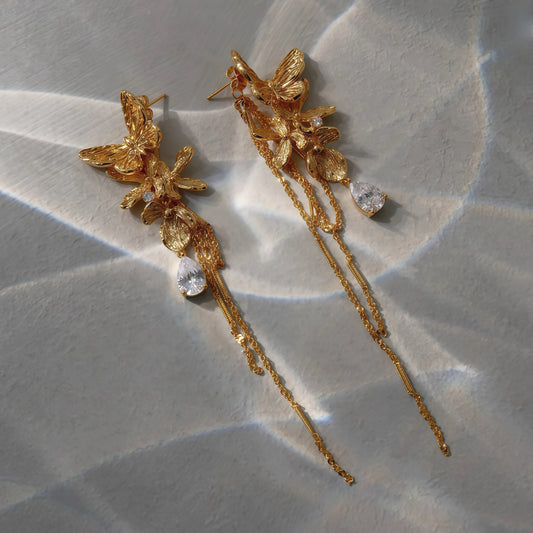 Golden Papillon Convertible Earrings (2-in-1 Style)