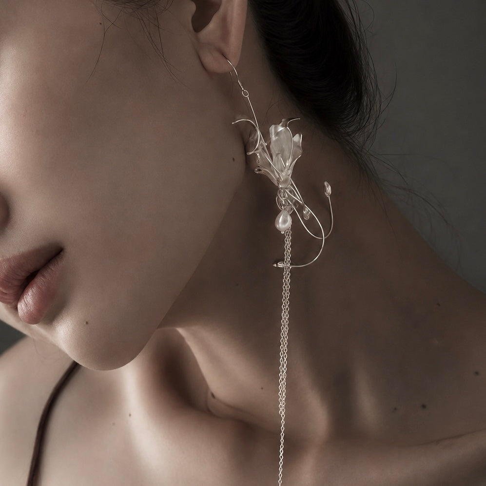 Sculptural Lily Pearl Drop Earrings