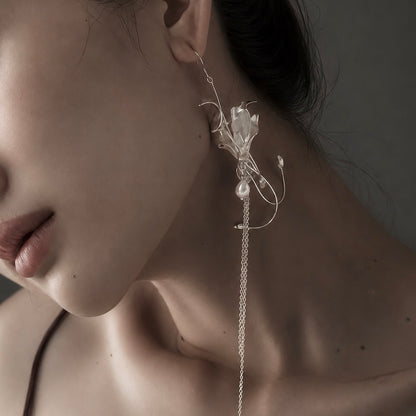 Sculptural Lily Pearl Drop Earrings