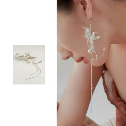 Sculptural Lily Pearl Drop Earrings