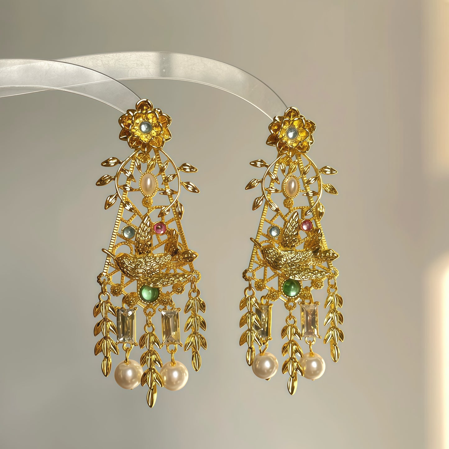 Golden Songbird Chandelier Earrings