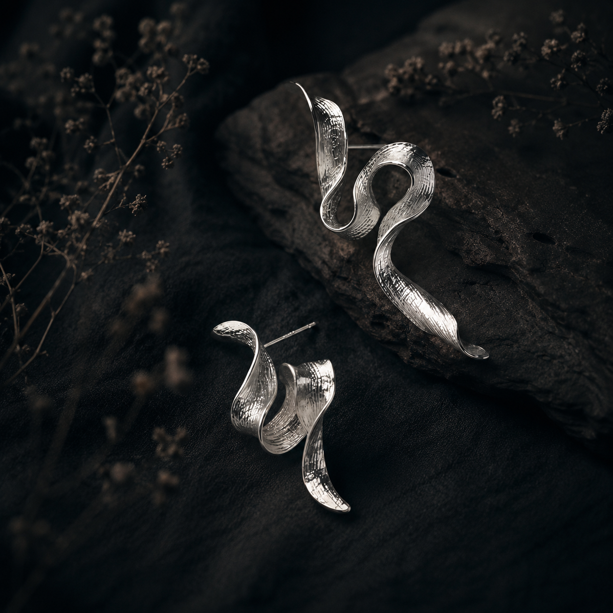 Sculpted Flow Silver Earrings