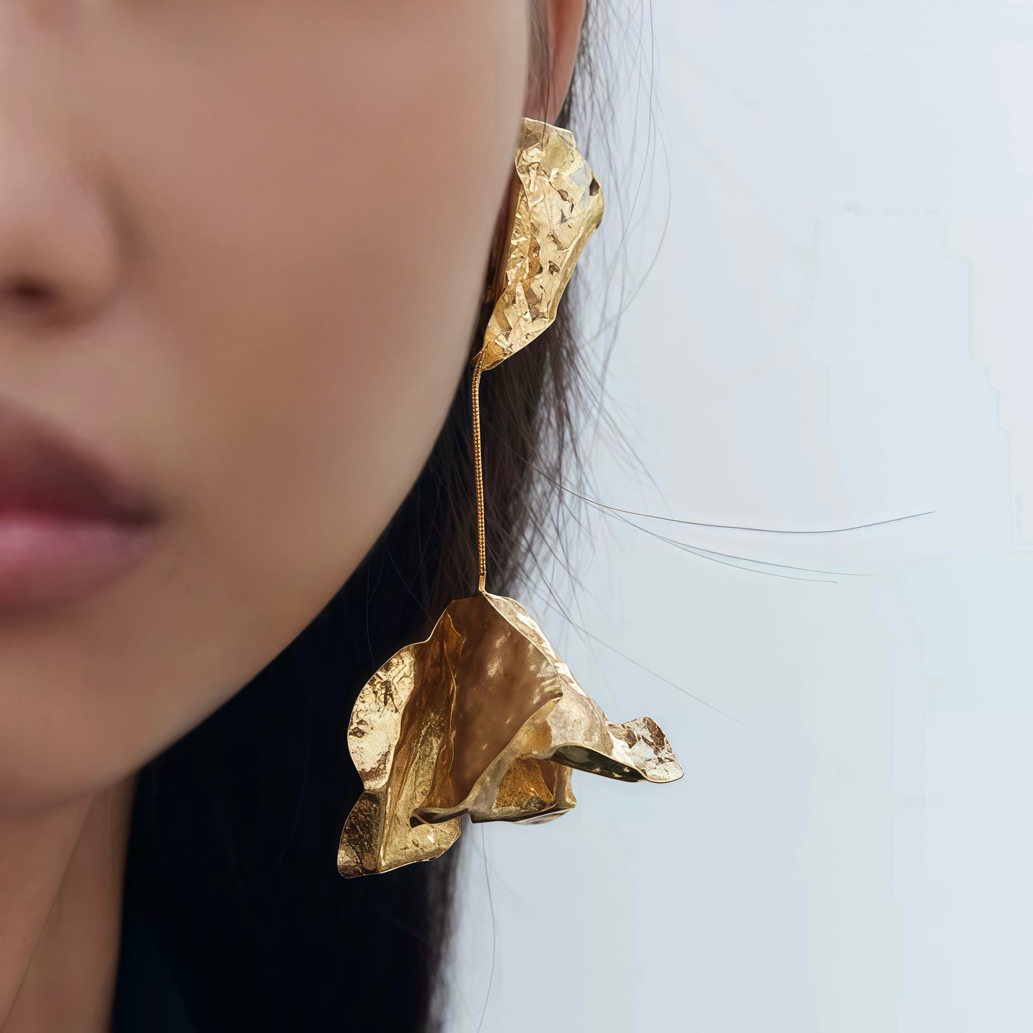 Golden Petal Drop Earrings – Sculptural Floral Statement