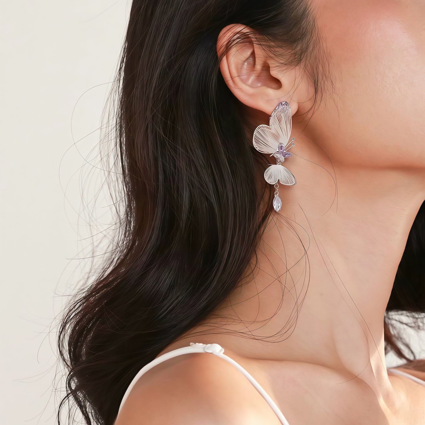 Butterfly Wings Statement Earrings – Silver & Amethyst Accents