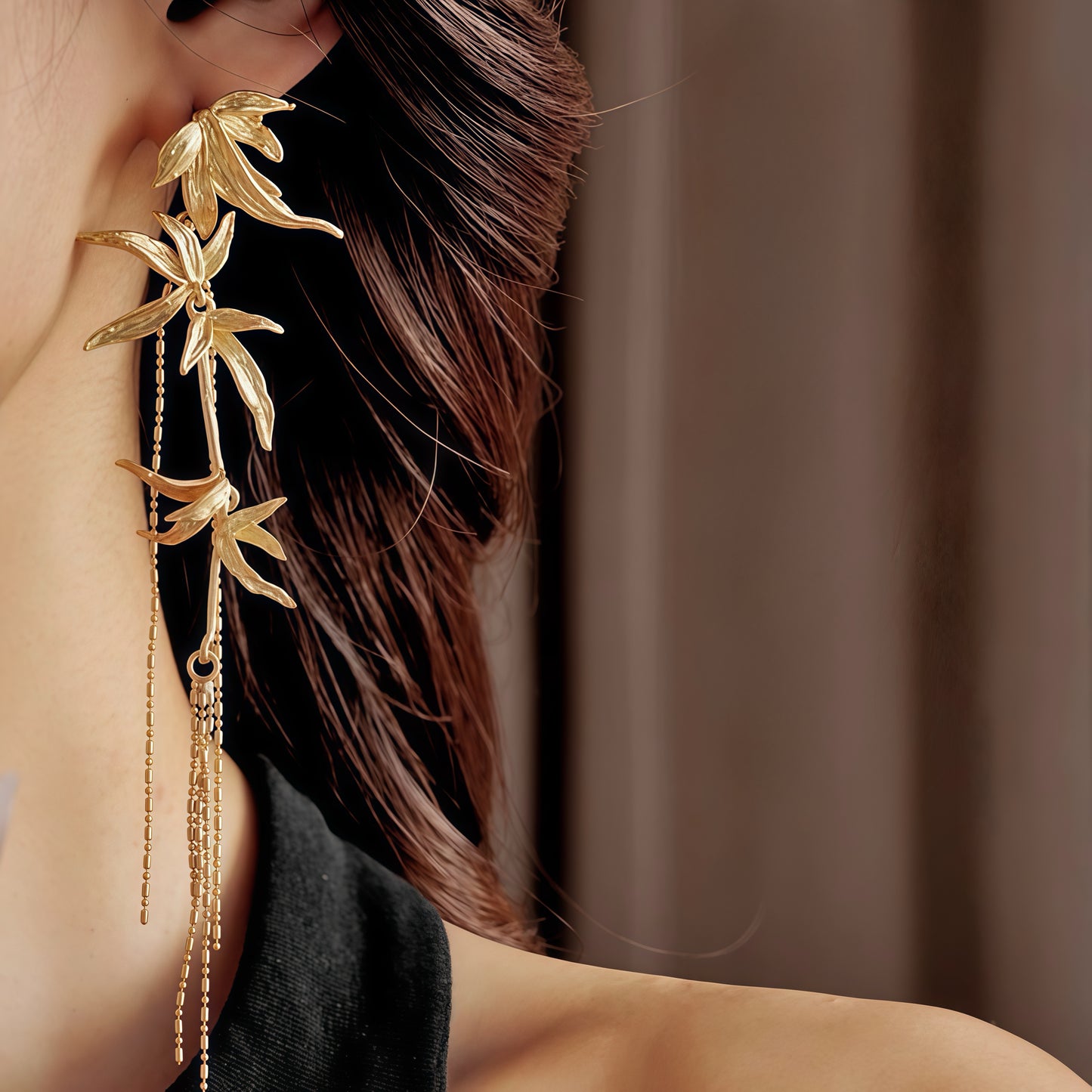 Whispering Bamboo Long Drop Earrings