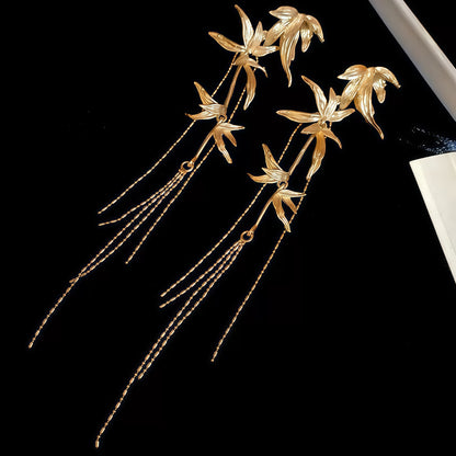 Whispering Bamboo Long Drop Earrings