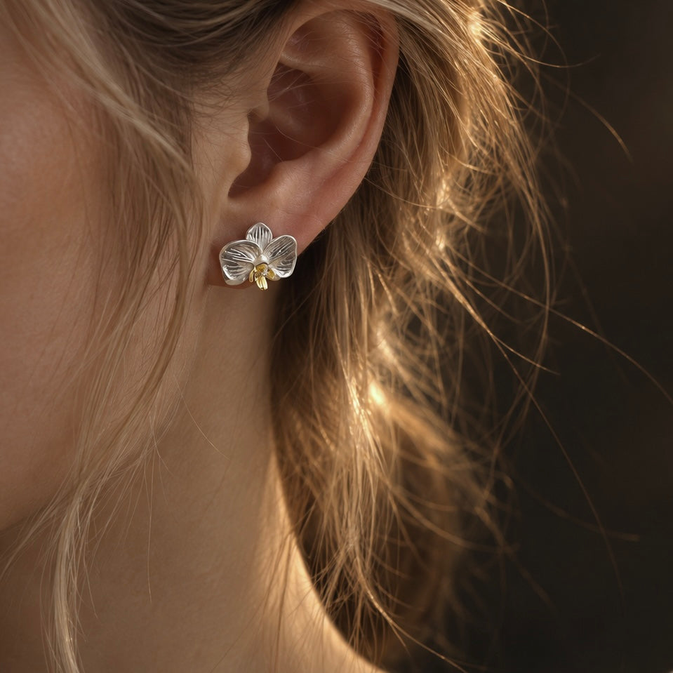 Golden Heart Orchid Stud Earrings