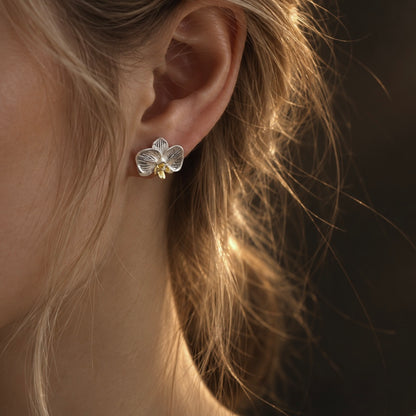 Golden Heart Orchid Stud Earrings