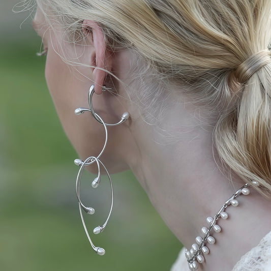 Silver Vine Pearl Earrings