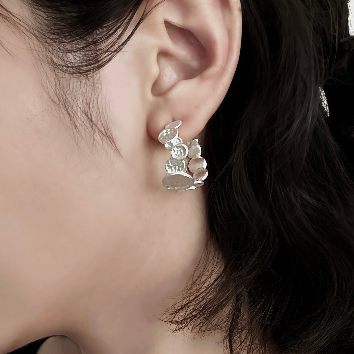 Ripple Moonlight Hoop Earrings — Sculptural Hammered Silver Design