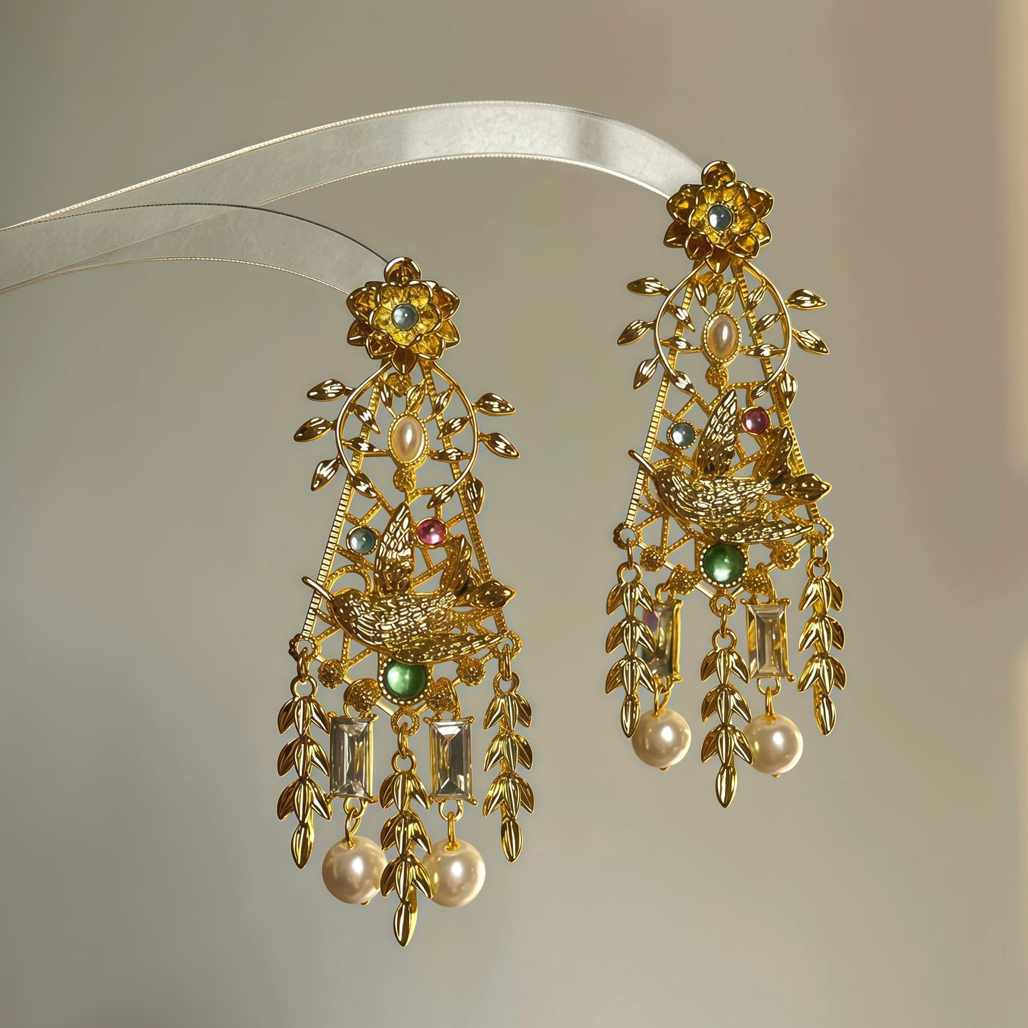 Golden Songbird Chandelier Earrings