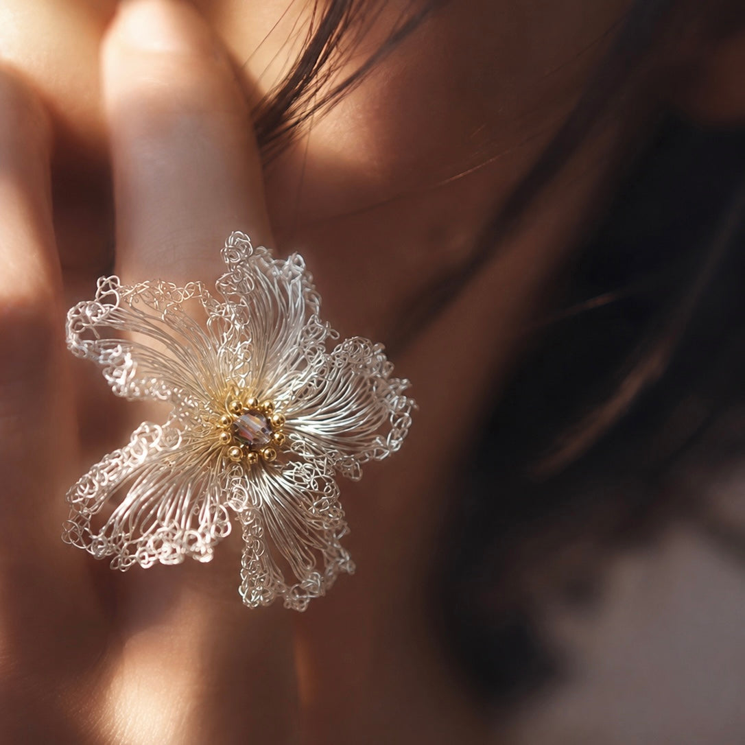 Ethereal Bloom Earrings / Necklace / Ring — Handmade Filigree Flower Jewelry