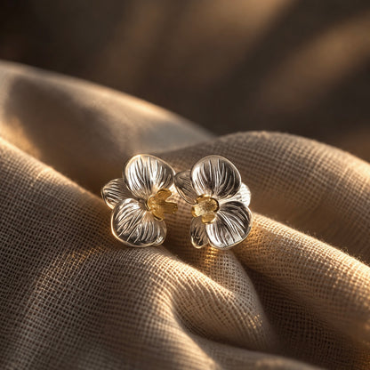Golden Heart Orchid Stud Earrings