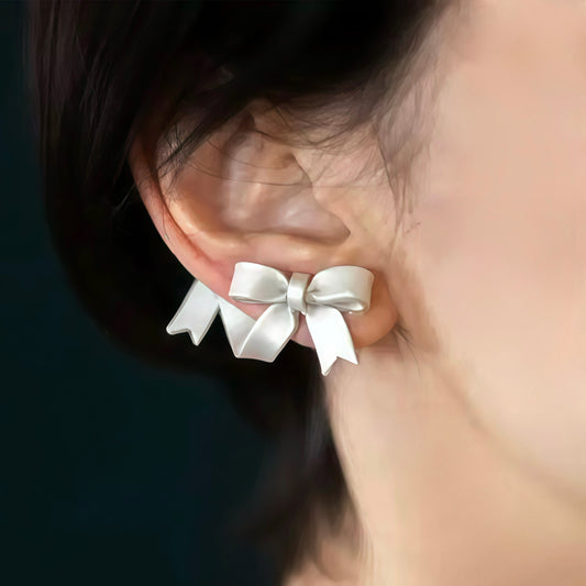 Ribbon Bow Asymmetry Stud Earrings