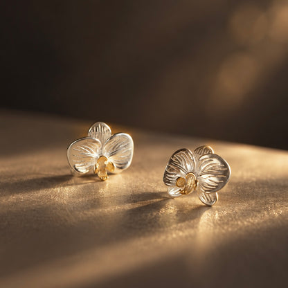 Golden Heart Orchid Stud Earrings