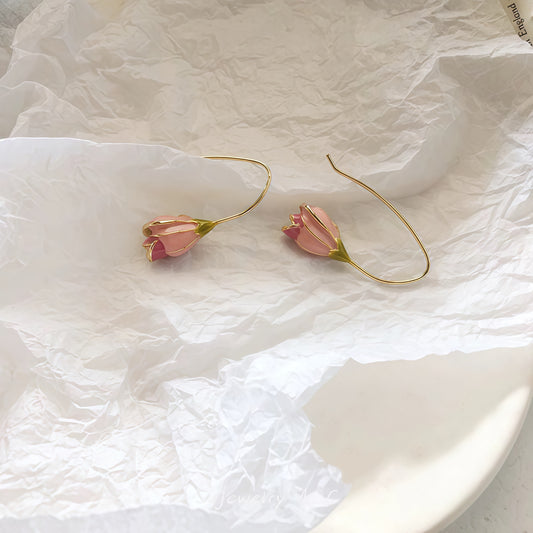 Tulip Bud Earrings – Hand-Painted Floral Elegance