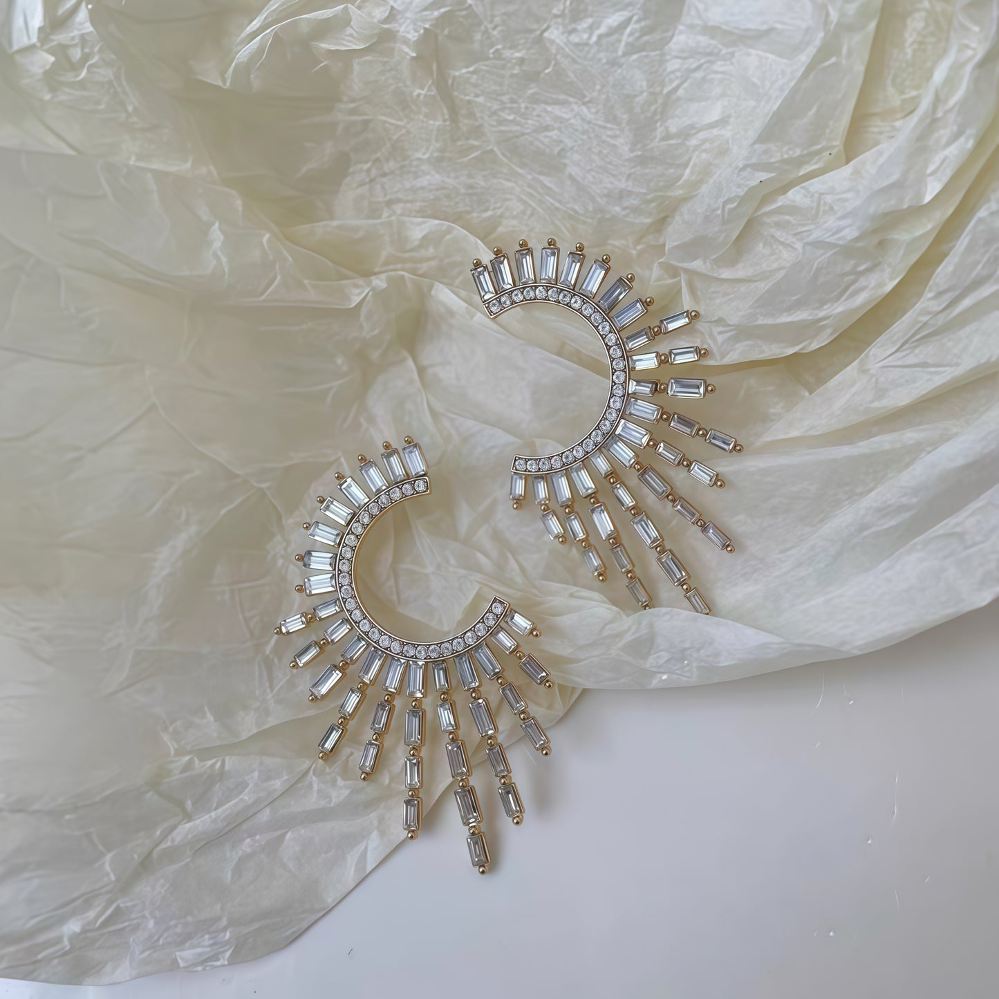 Devine Galaxy Earrings – Sun-Inspired Gold & Crystal Statement Hoops