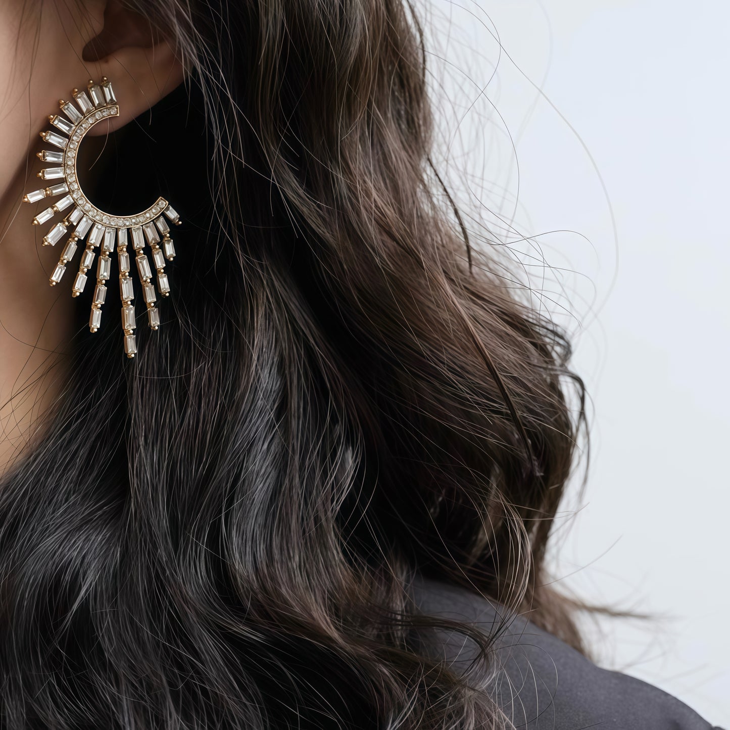 Devine Galaxy Earrings – Sun-Inspired Gold & Crystal Statement Hoops