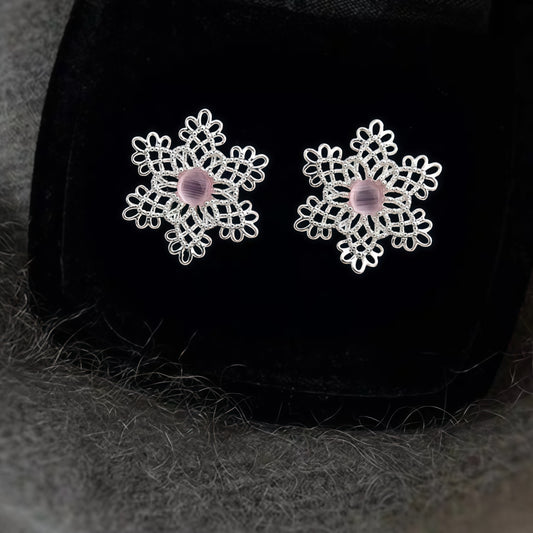 Fleur de Lune Earrings – Silver & Rose Quartz