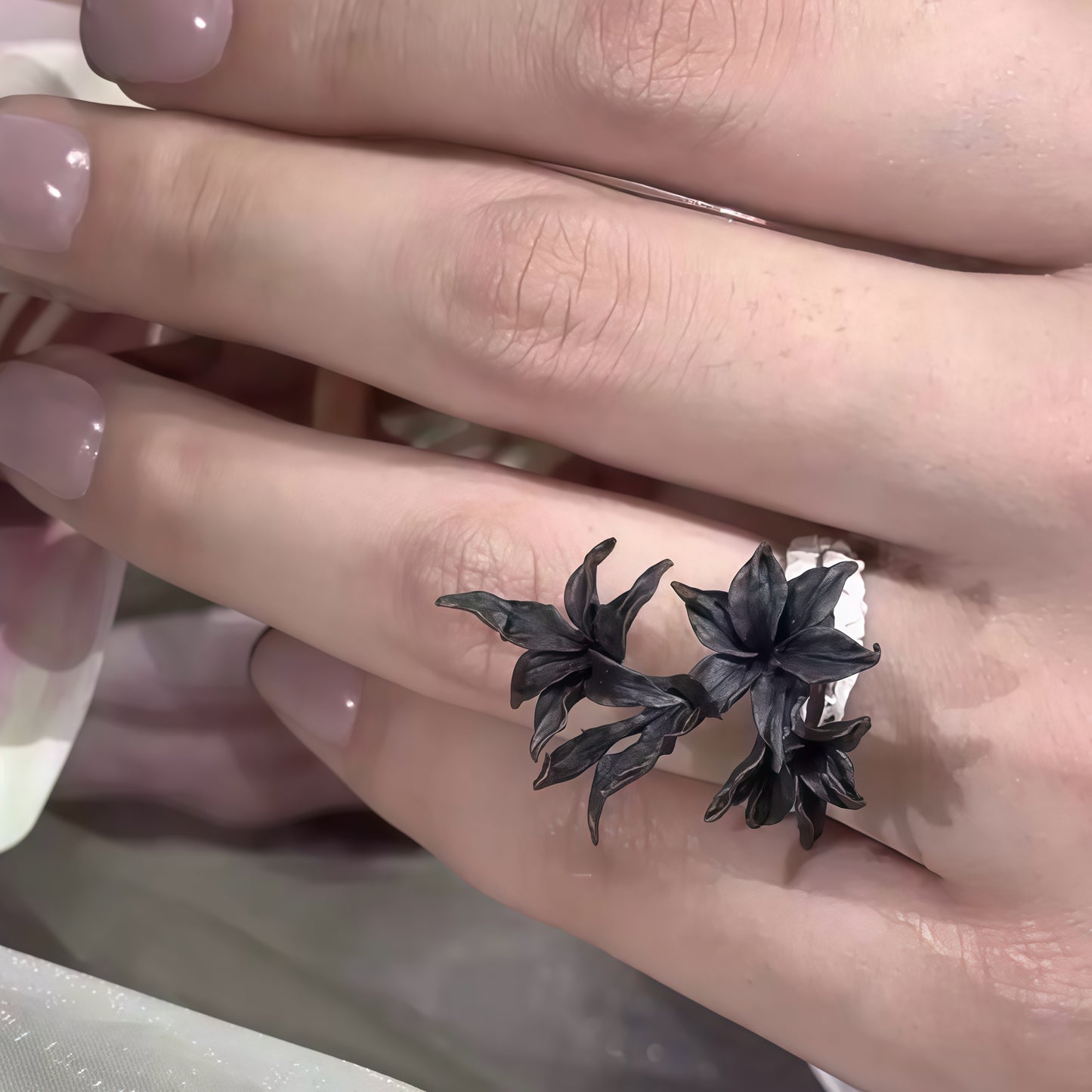Midnight Black Lily Ring