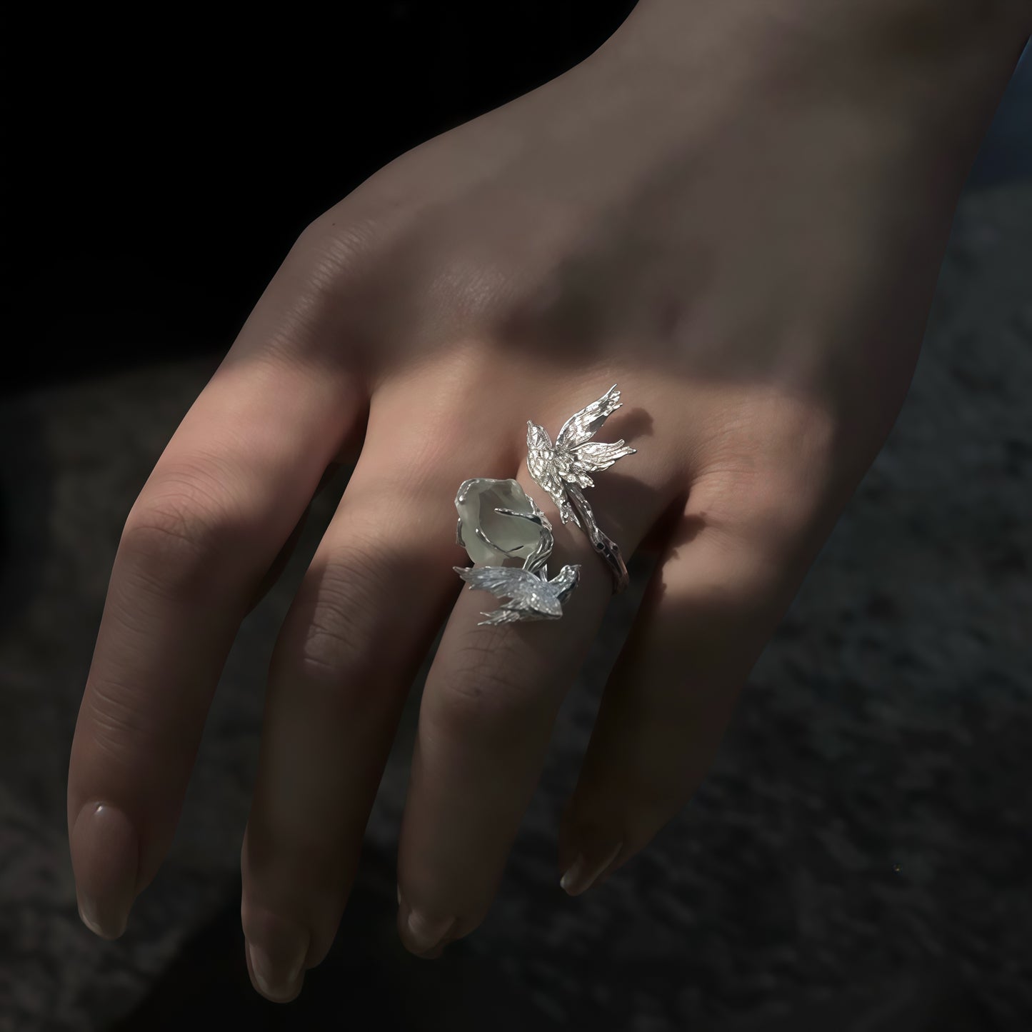 Wings of Serenity Ring – Silver & Green Fluorite