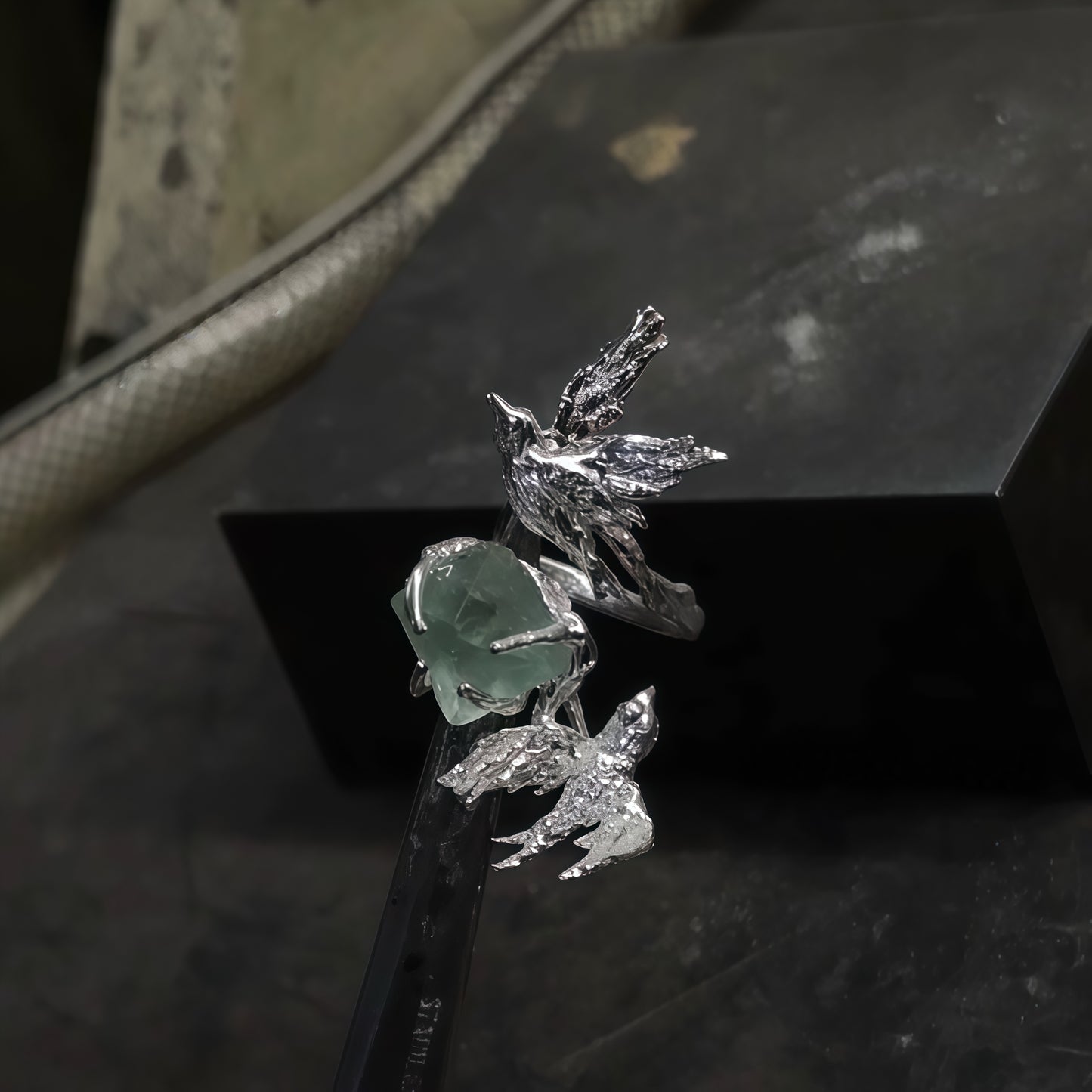 Wings of Serenity Ring – Silver & Green Fluorite