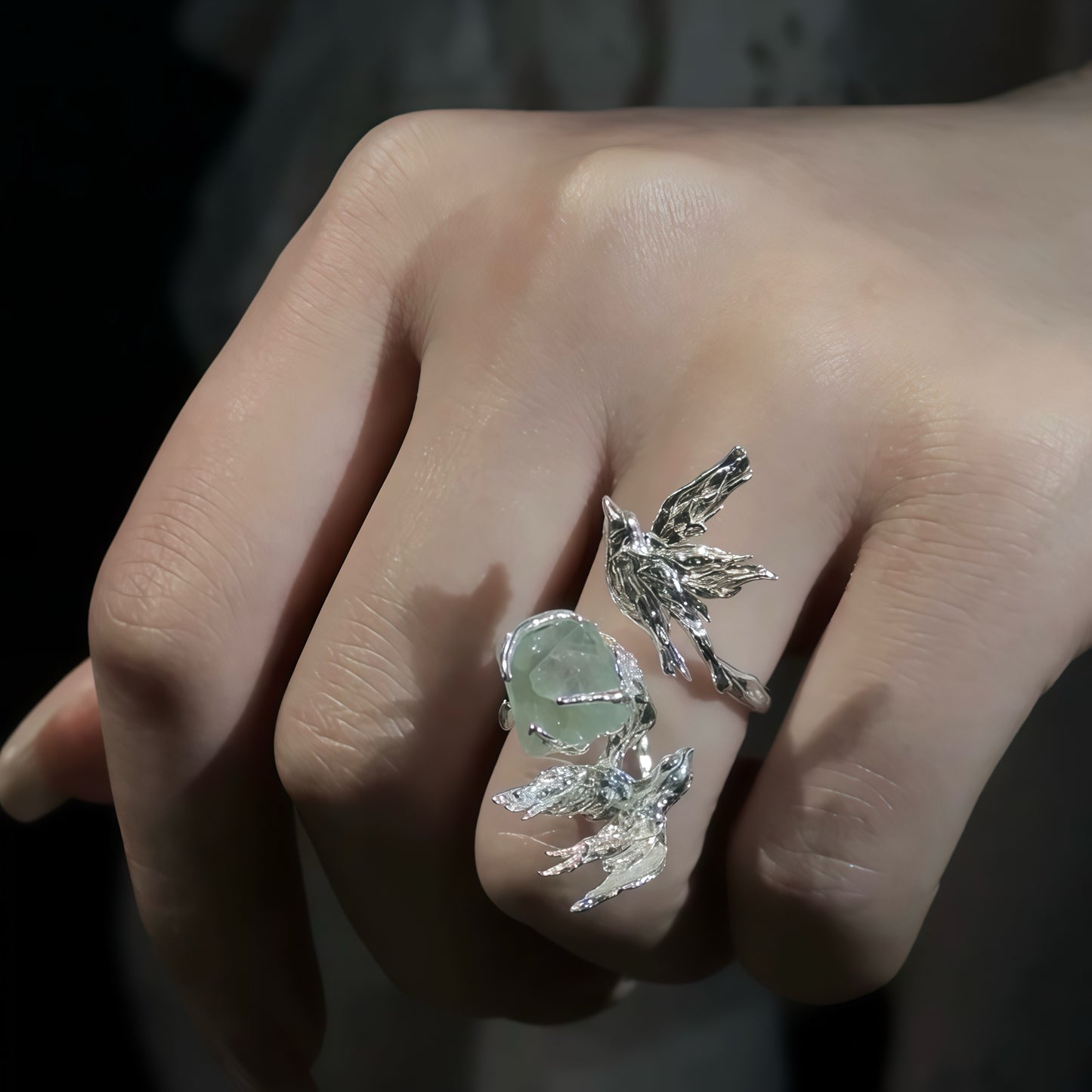 Wings of Serenity Ring – Silver & Green Fluorite