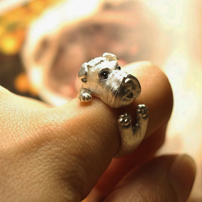 Puppy Hug Ring — Adjustable Silver Dog Ring