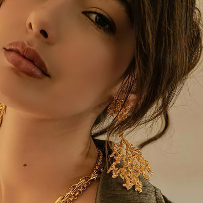 Gold Coral Statement Earrings