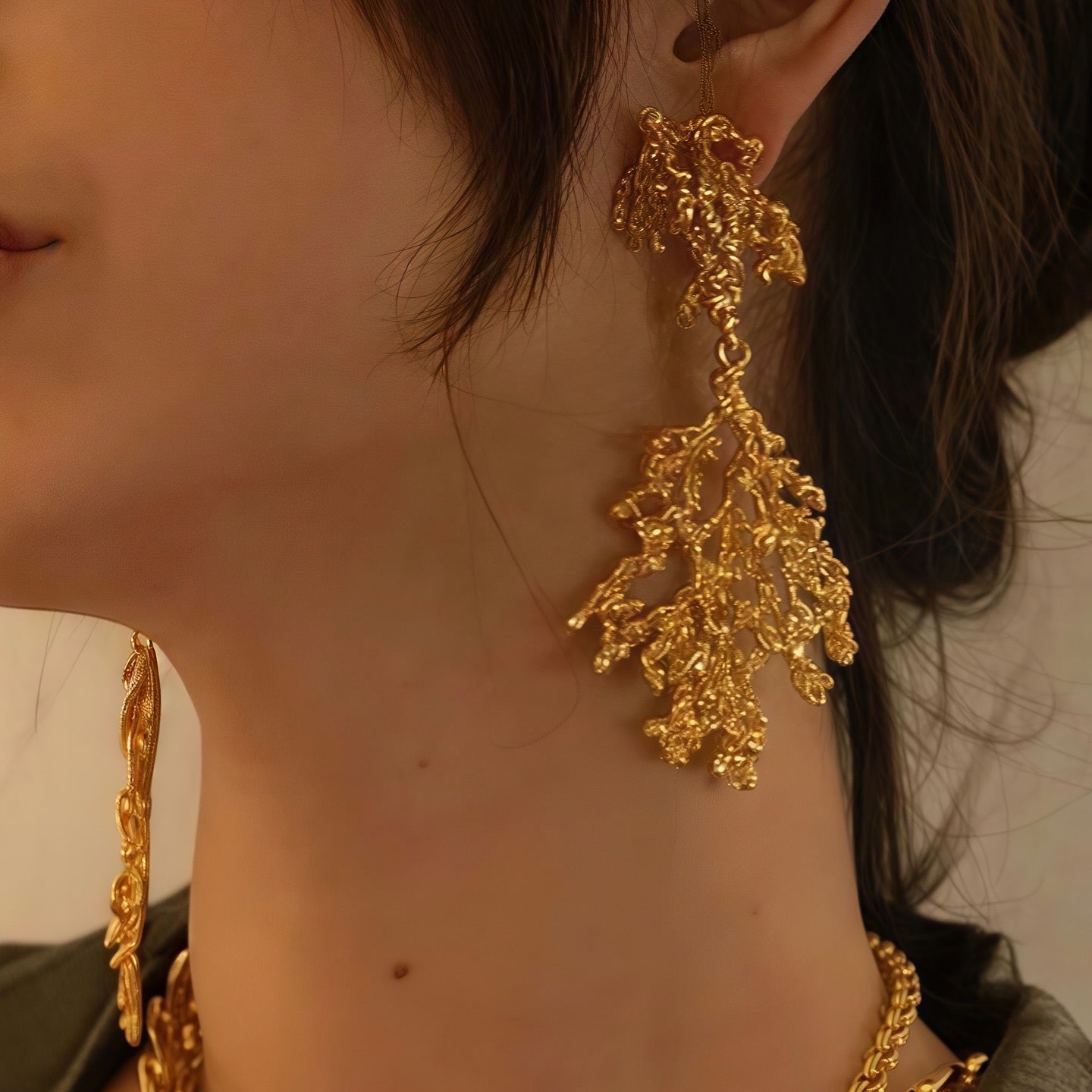 Gold Coral Statement Earrings – Bold, Lightweight, Nature-Inspired Jewelry