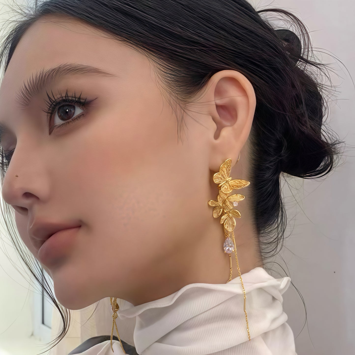 Golden Papillon Convertible Earrings (2-in-1 Style)