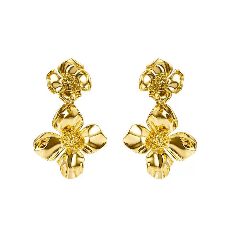 Summer Splendor Earrings – Golden Floral Statement Drops