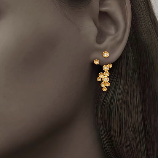 Cluster Drop Earrings – Sculptural Elegance with a Sparkling Twist (2-in-1 Style)