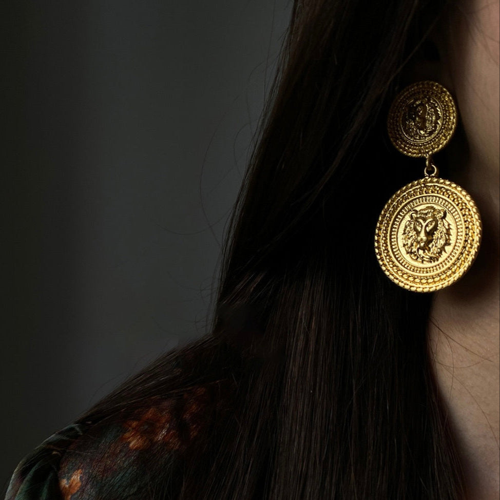 Imperial Medallion Earrings – Double-Layer Gold Coin Statement Earrings