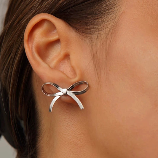 Silver Ribbon Bow Earrings