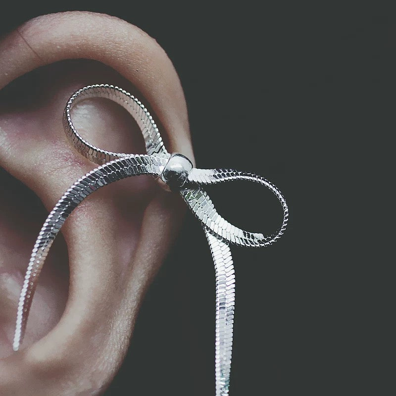 Silver Ribbon Bow Earrings