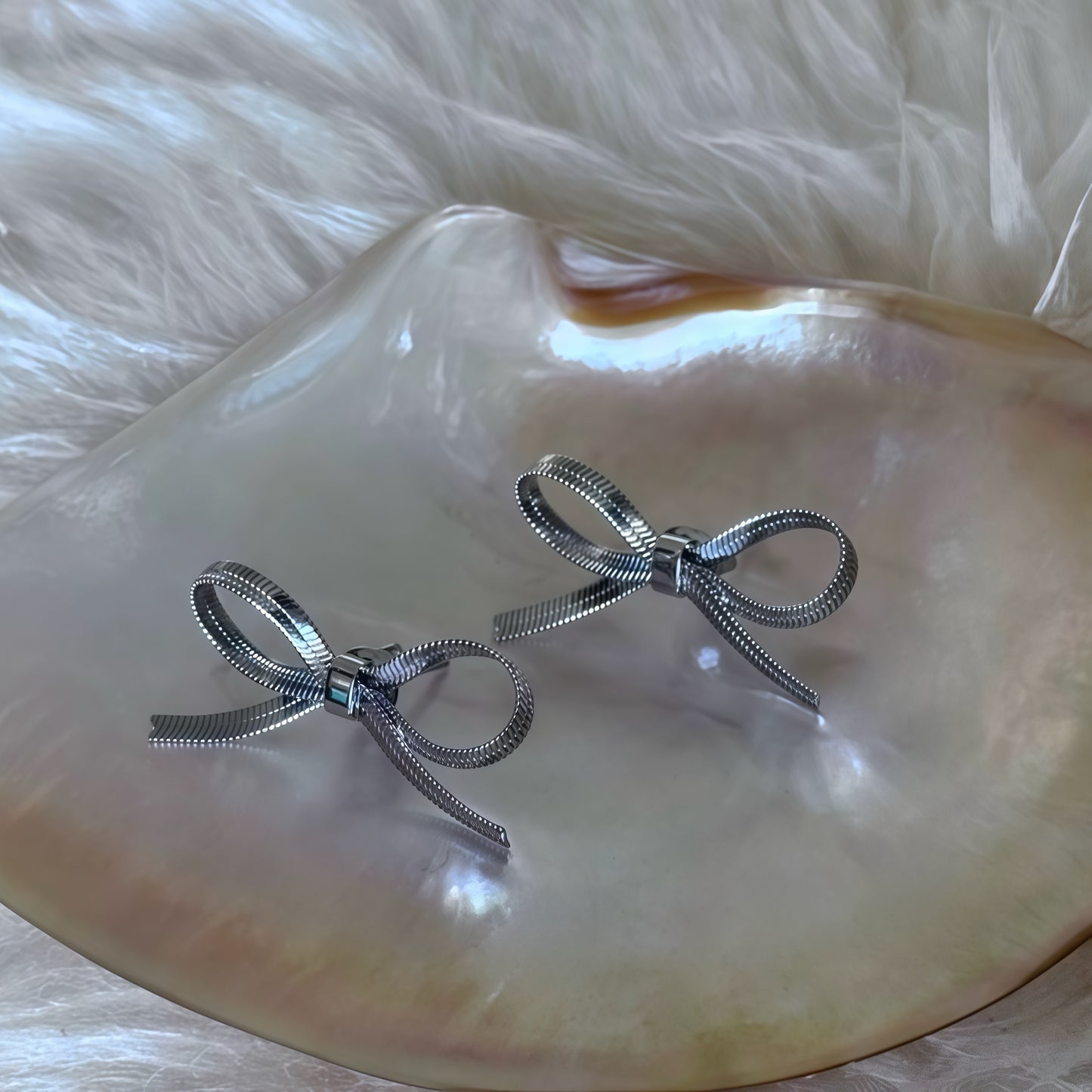 Silver Ribbon Bow Earrings